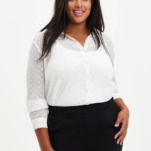 MADISON - WHITE CHIFFON CLIP DOT BUTTON FRONT BLOUSE